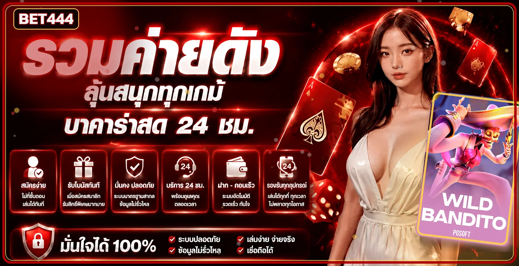 ภาพ BET444 สล็อตธีมคาสิโนพร้อมตัวละคร PG Soft